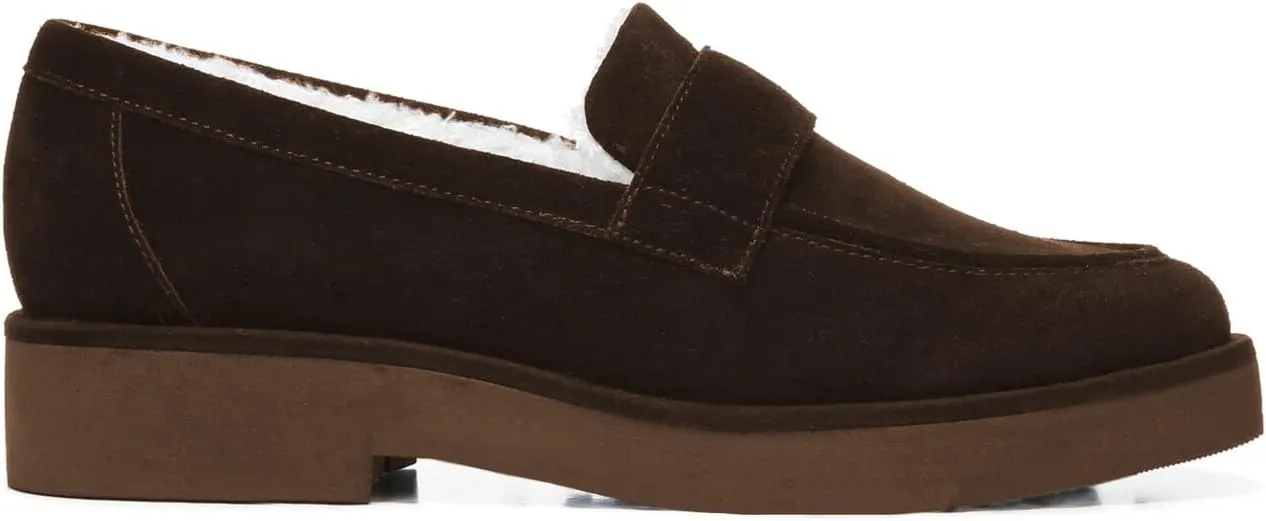 FOWT Women Suede Fur Lined Loafers V Cut Flats Round Toe Low Bock Heels Causal Shoes Slip On Lightweight Platform Slippers Warm Plush Winter Fall Durable Indoor Outdoor Shoes Size 4-16 US
