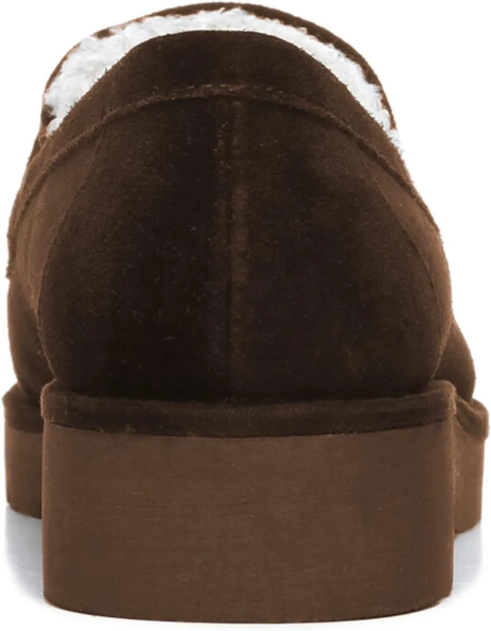 FOWT Women Suede Fur Lined Loafers V Cut Flats Round Toe Low Bock Heels Causal Shoes Slip On Lightweight Platform Slippers Warm Plush Winter Fall Durable Indoor Outdoor Shoes Size 4-16 US