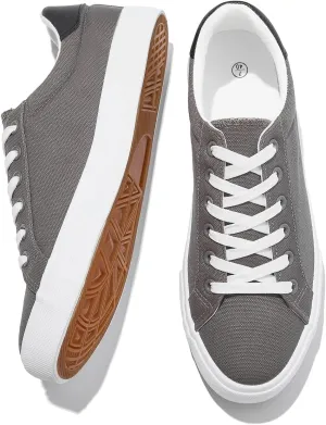 FRACORA Mens Canvas Shoes White Black Sneakers Low Top Lace Up Casual Shoes