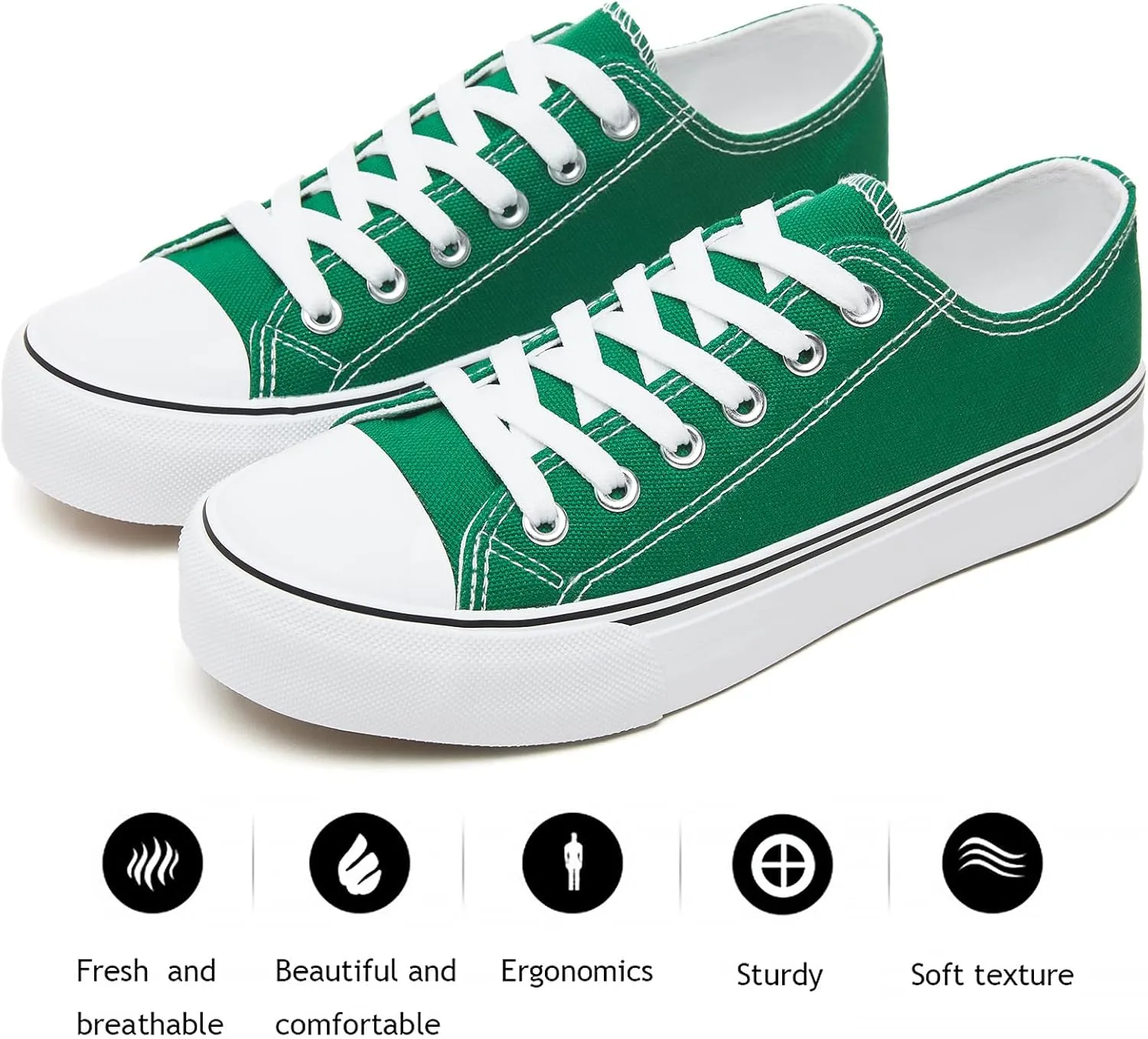 FRACORA Womens White Canvas Sneakers Low Top Lace Up Canvas Shoes Fashion Comfortable