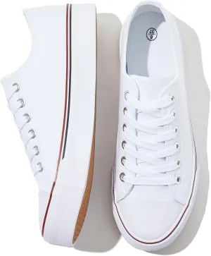 FRACORA Womens White Canvas Sneakers Low Top Lace Up Canvas Shoes Fashion Comfortable
