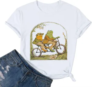 Frog Shirt for Women Classic Book T-Shirt Vintage Graphic Tee Tops Book Lovers Shirt Funny Teacher Shirt