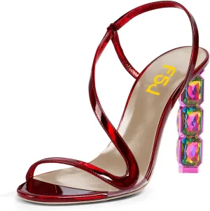 FSJ Women Open Toe Jeweled High Heel Sandals S Strap Slip On Crystal Bead Heels Sexy Ladies Bridal Wedding Party Dress Shoes Size 4-15 US
