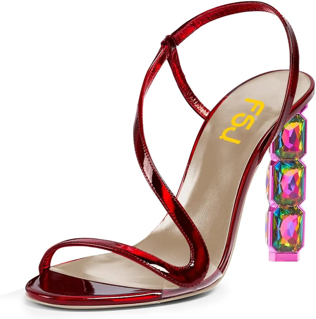 FSJ Women Open Toe Jeweled High Heel Sandals S Strap Slip On Crystal Bead Heels Sexy Ladies Bridal Wedding Party Dress Shoes Size 4-15 US