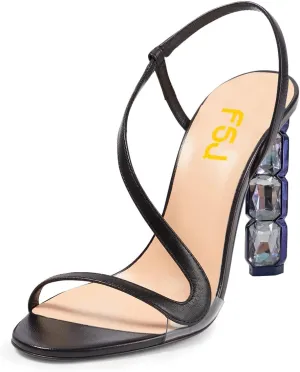 FSJ Women Open Toe Jeweled High Heel Sandals S Strap Slip On Crystal Bead Heels Sexy Ladies Bridal Wedding Party Dress Shoes Size 4-15 US