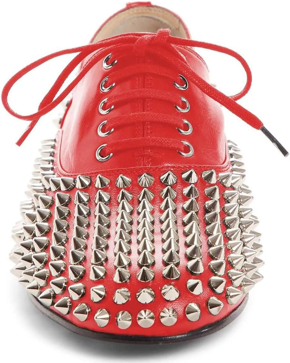 FSJ Women Spike Low Chunky Heel Oxford Shoes Studded Rivets Round Toe Comfortable Brogues Lace up Casual Unisex Dress Pump Shoes Size 4-16 US