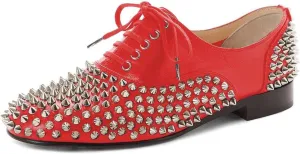 FSJ Women Spike Low Chunky Heel Oxford Shoes Studded Rivets Round Toe Comfortable Brogues Lace up Casual Unisex Dress Pump Shoes Size 4-16 US