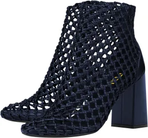 FSJ Women Woven Ankle Boots Chunky Block Heels Back Zip Comfortable Heeled Sandals Chic Booties Casual Party Wear Shoes Size 4-16 US