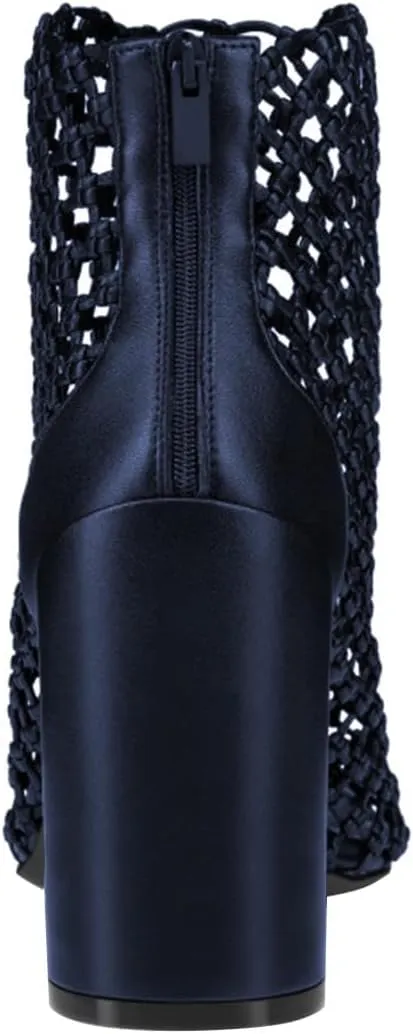 FSJ Women Woven Ankle Boots Chunky Block Heels Back Zip Comfortable Heeled Sandals Chic Booties Casual Party Wear Shoes Size 4-16 US