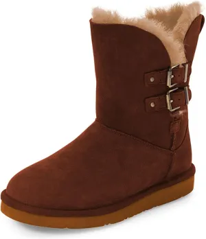 FSJ Women's Mid Calf Fully Fur Lined Winter Snow Boot with Chic Buckles Flat Shoe 4-15 US