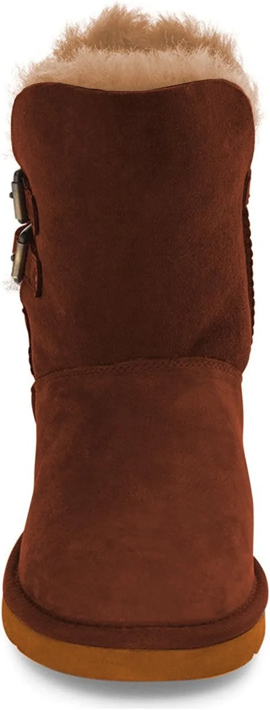 FSJ Women's Mid Calf Fully Fur Lined Winter Snow Boot with Chic Buckles Flat Shoe 4-15 US