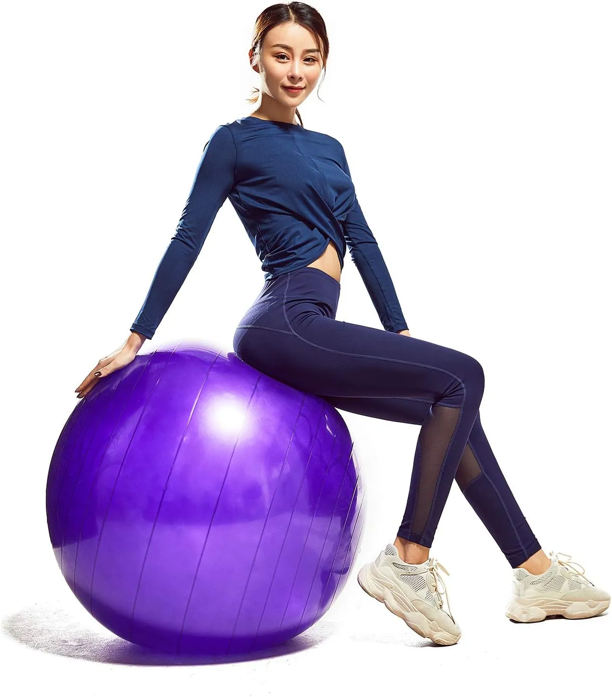 Fullgaden Exercise Ball (55-75cm) with Quick Foot Pump, Professional Grade Anti Burst & Slip Resistant Stability Balance for Yoga, Workout, M（48-55cm）, Purple