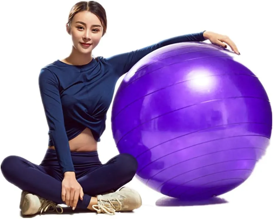 Fullgaden Exercise Ball (55-75cm) with Quick Foot Pump, Professional Grade Anti Burst & Slip Resistant Stability Balance for Yoga, Workout, M（48-55cm）, Purple