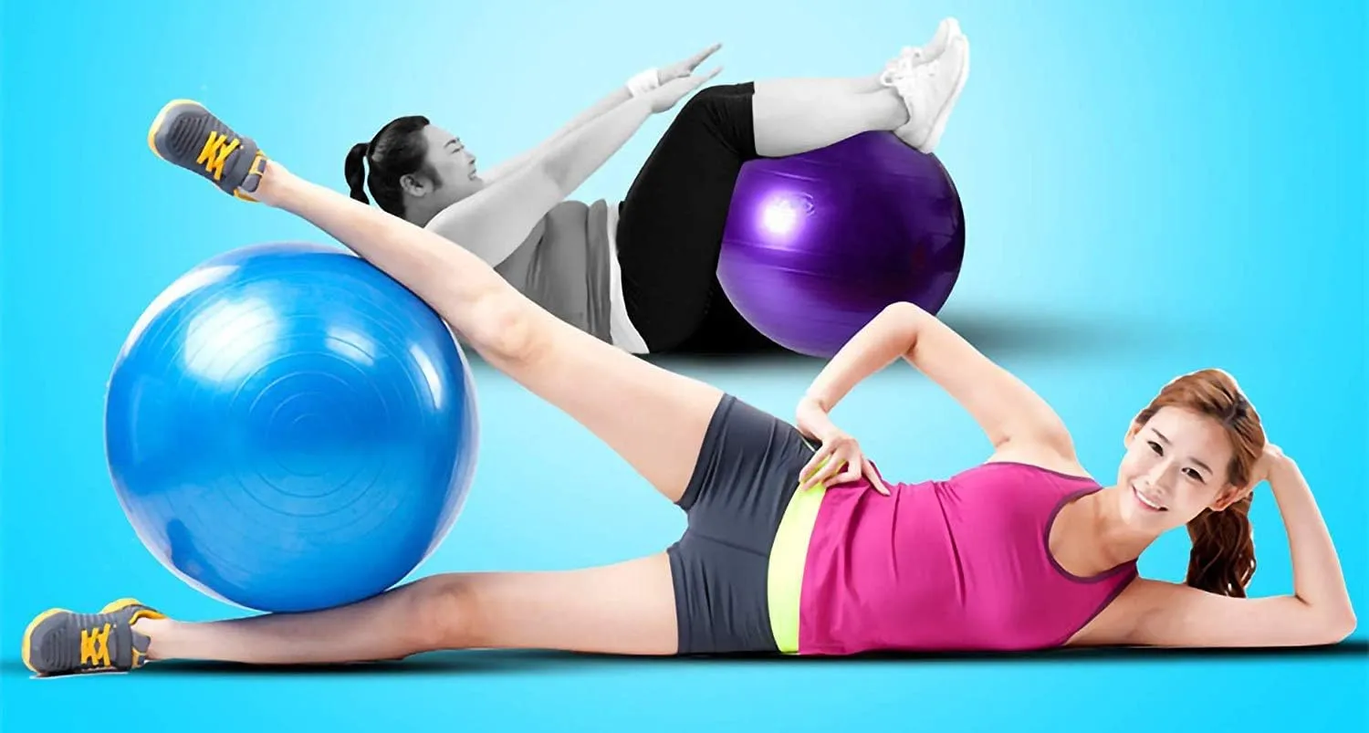 Fullgaden Exercise Ball (55-75cm) with Quick Foot Pump, Professional Grade Anti Burst & Slip Resistant Stability Balance for Yoga, Workout, M（48-55cm）, Purple