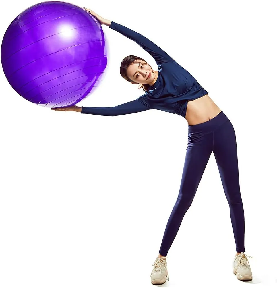 Fullgaden Exercise Ball (55-75cm) with Quick Foot Pump, Professional Grade Anti Burst & Slip Resistant Stability Balance for Yoga, Workout, M（48-55cm）, Purple