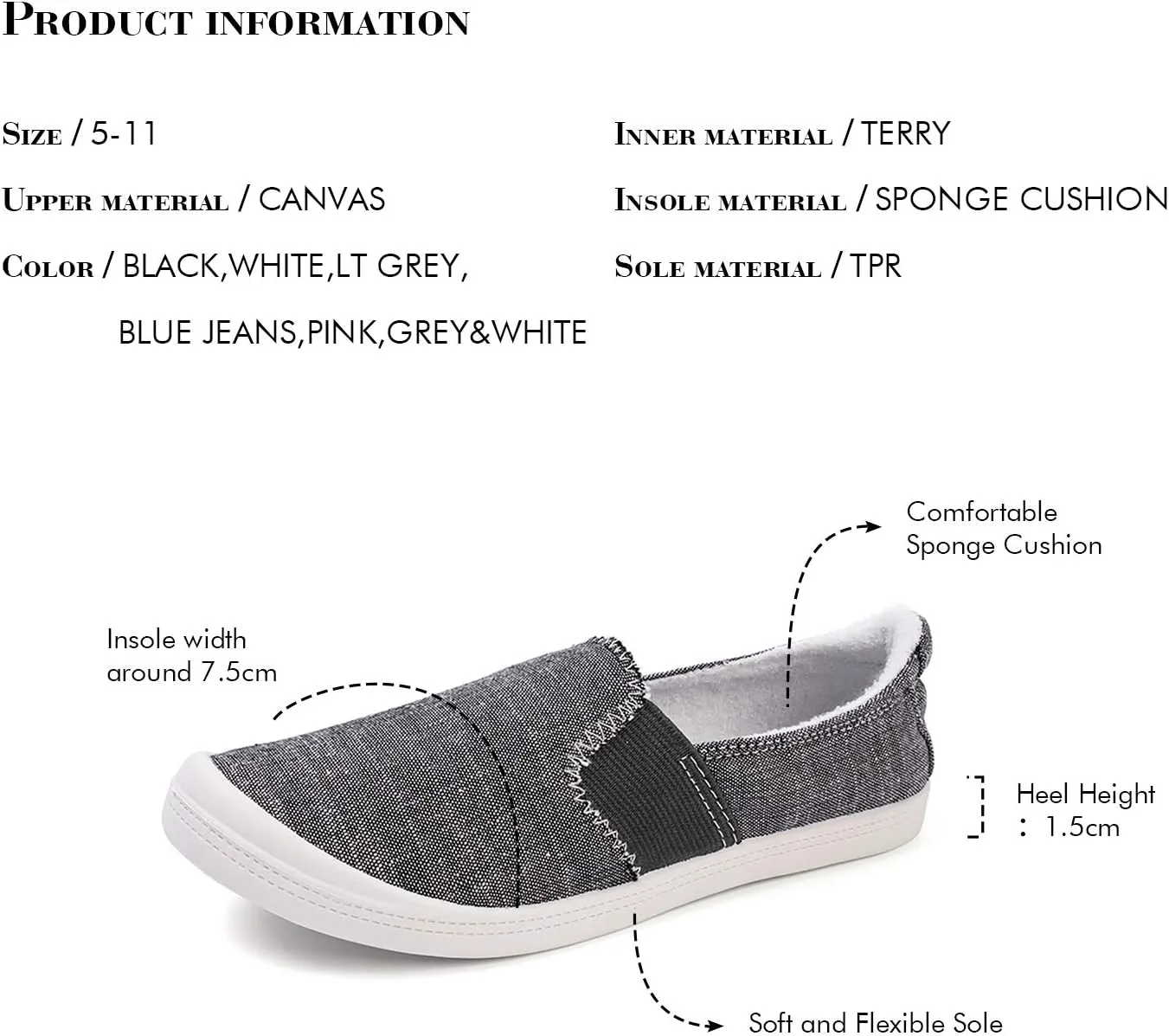 FUNKYMONKEY Shoes for Women, Comfort Low Top Canvas Slip On Sneakers Classic Casual Walking Shoes
