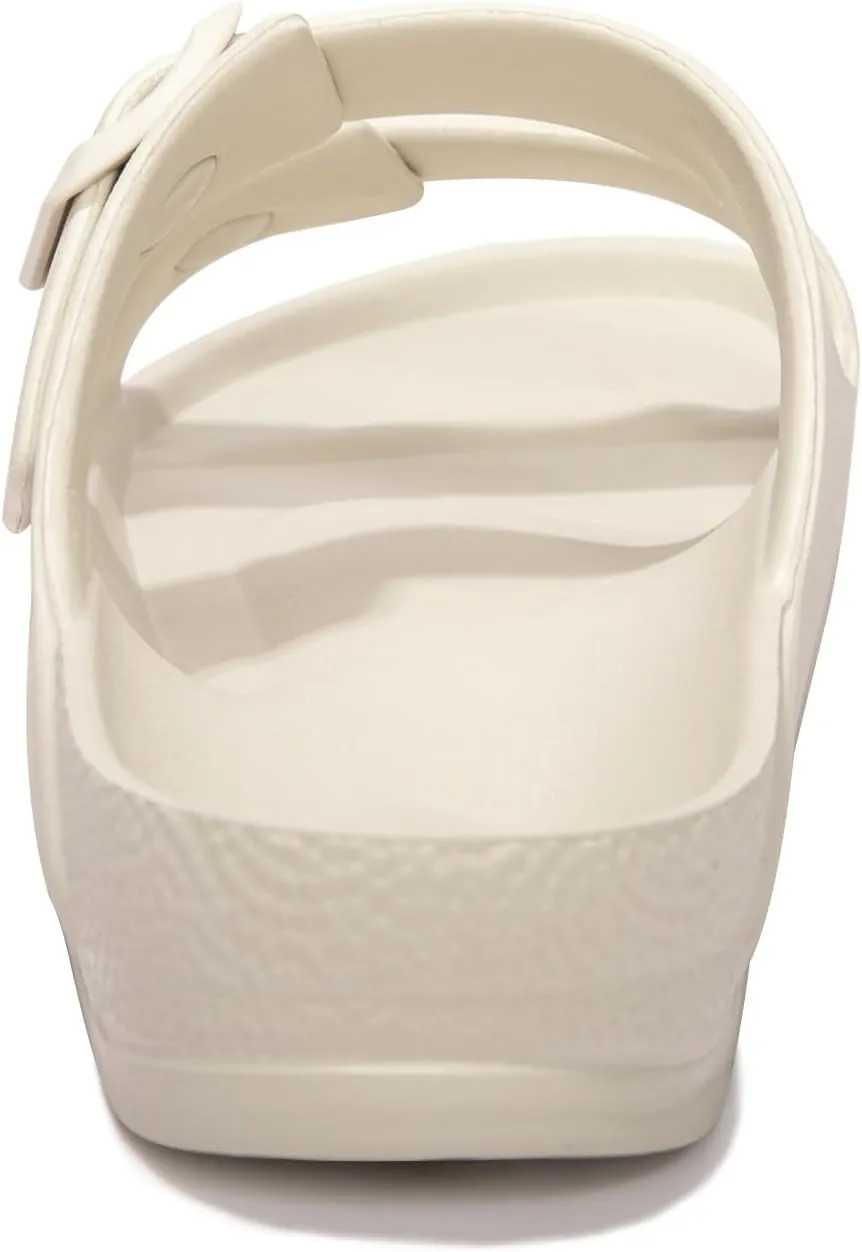 FUNKYMONKEY Women's Comfort Slides Double Buckle Adjustable Plastics Flat Sandals