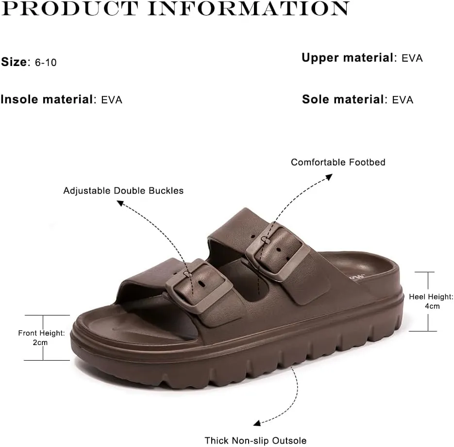 FUNKYMONKEY Women's Comfort Slides Double Buckle Adjustable Plastics Flat Sandals