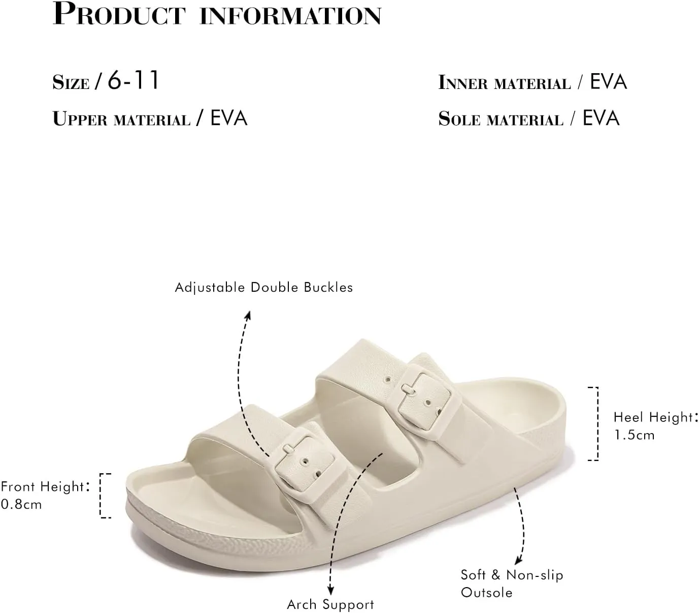 FUNKYMONKEY Women's Comfort Slides Double Buckle Adjustable Plastics Flat Sandals