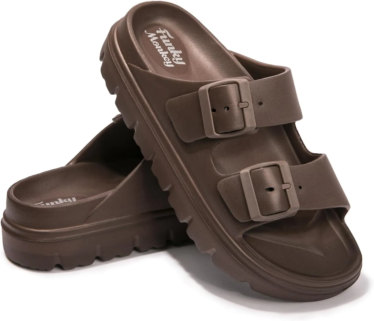FUNKYMONKEY Women's Comfort Slides Double Buckle Adjustable Plastics Flat Sandals