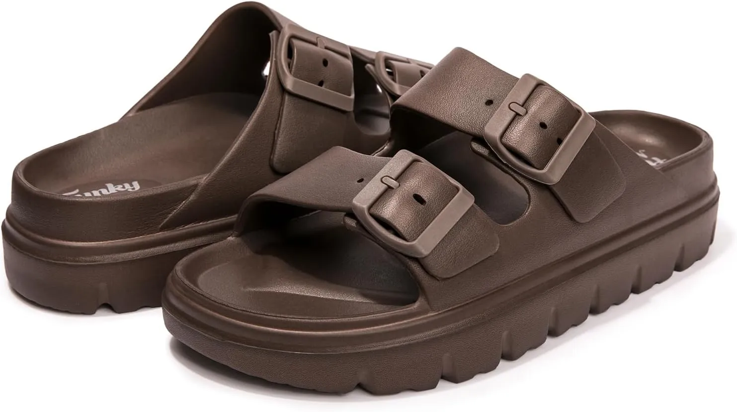 FUNKYMONKEY Women's Comfort Slides Double Buckle Adjustable Plastics Flat Sandals