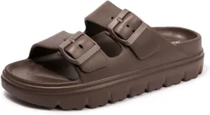 FUNKYMONKEY Women's Comfort Slides Double Buckle Adjustable Plastics Flat Sandals