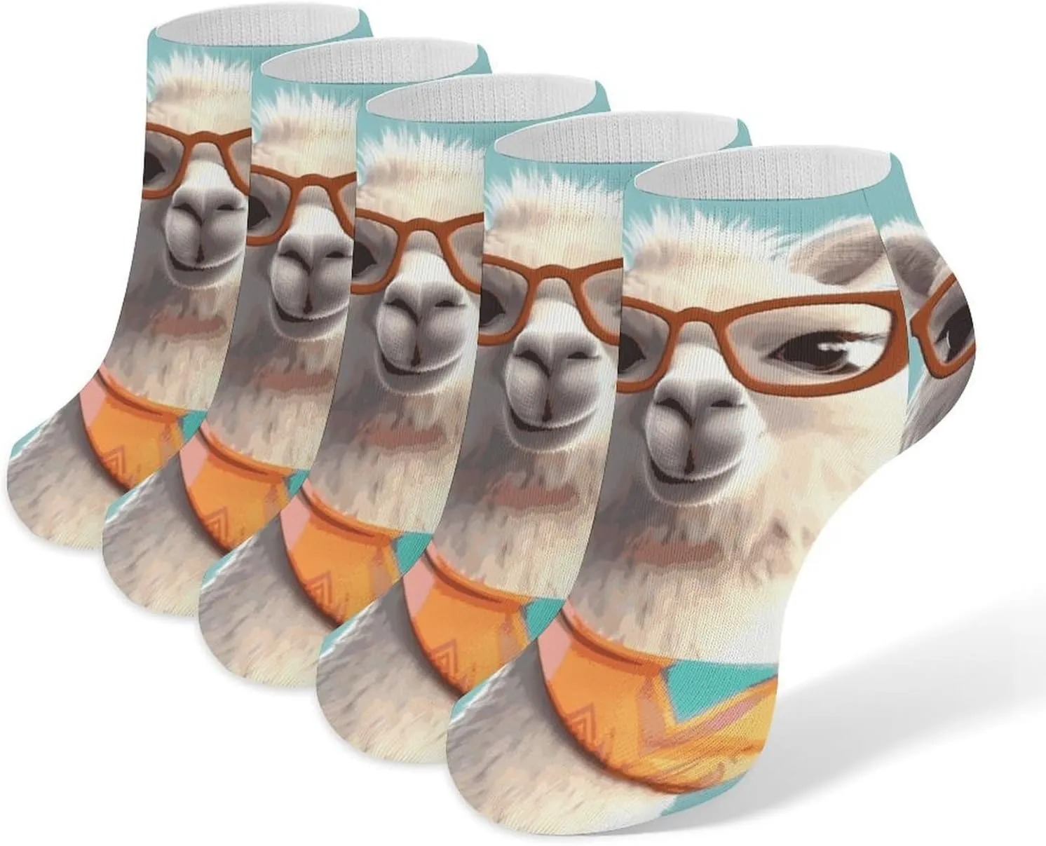 Funny Cartoon Llama Ankle Socks for Men & Women, 5 Pairs Breathable Soft Low Cut Socks, Stretch Sweat Wicking Sox