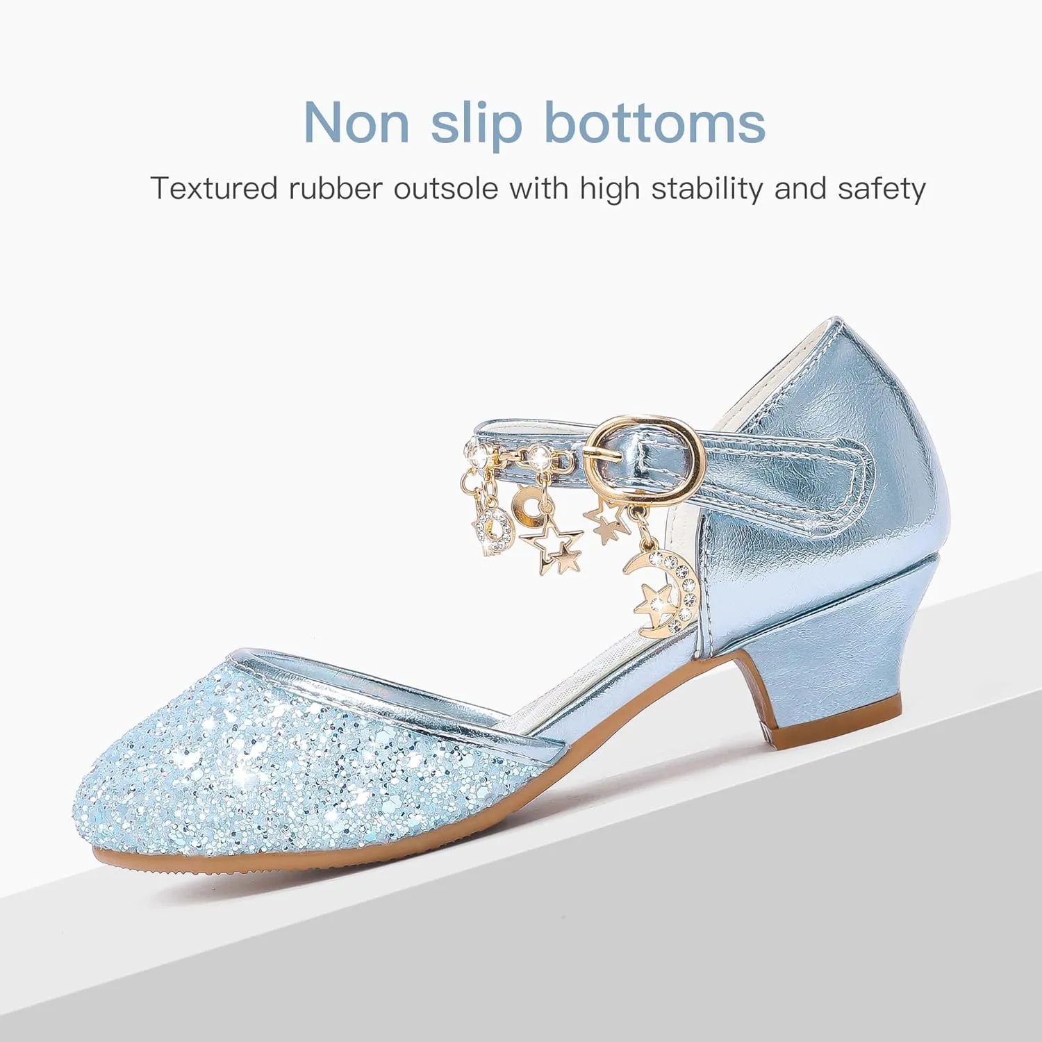 Furdeour Girls Dress Shoes Princess Crystal High Heels Closed Toe Party Wedding Flower Girls Shoes Toddler Little Big Kid