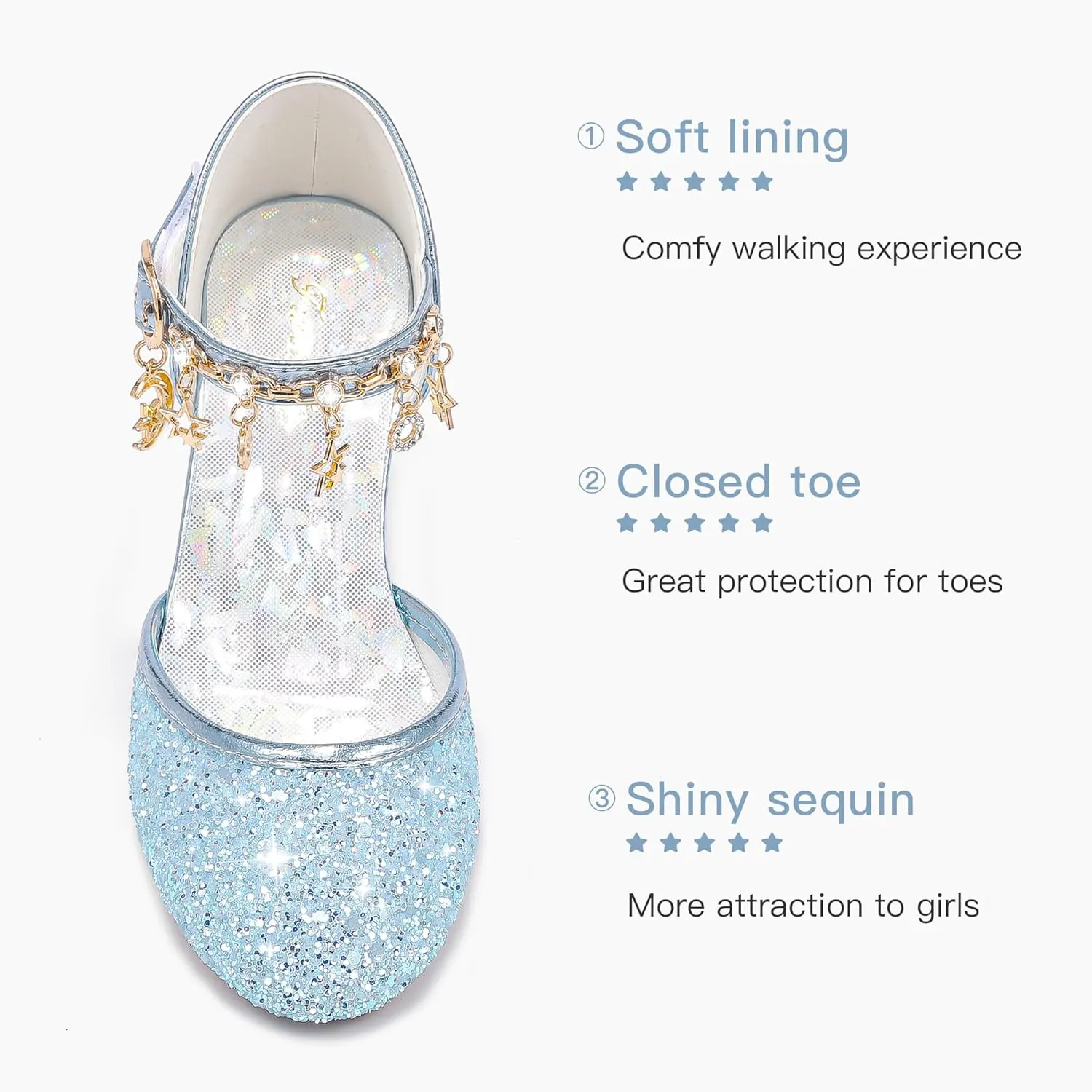 Furdeour Girls Dress Shoes Princess Crystal High Heels Closed Toe Party Wedding Flower Girls Shoes Toddler Little Big Kid