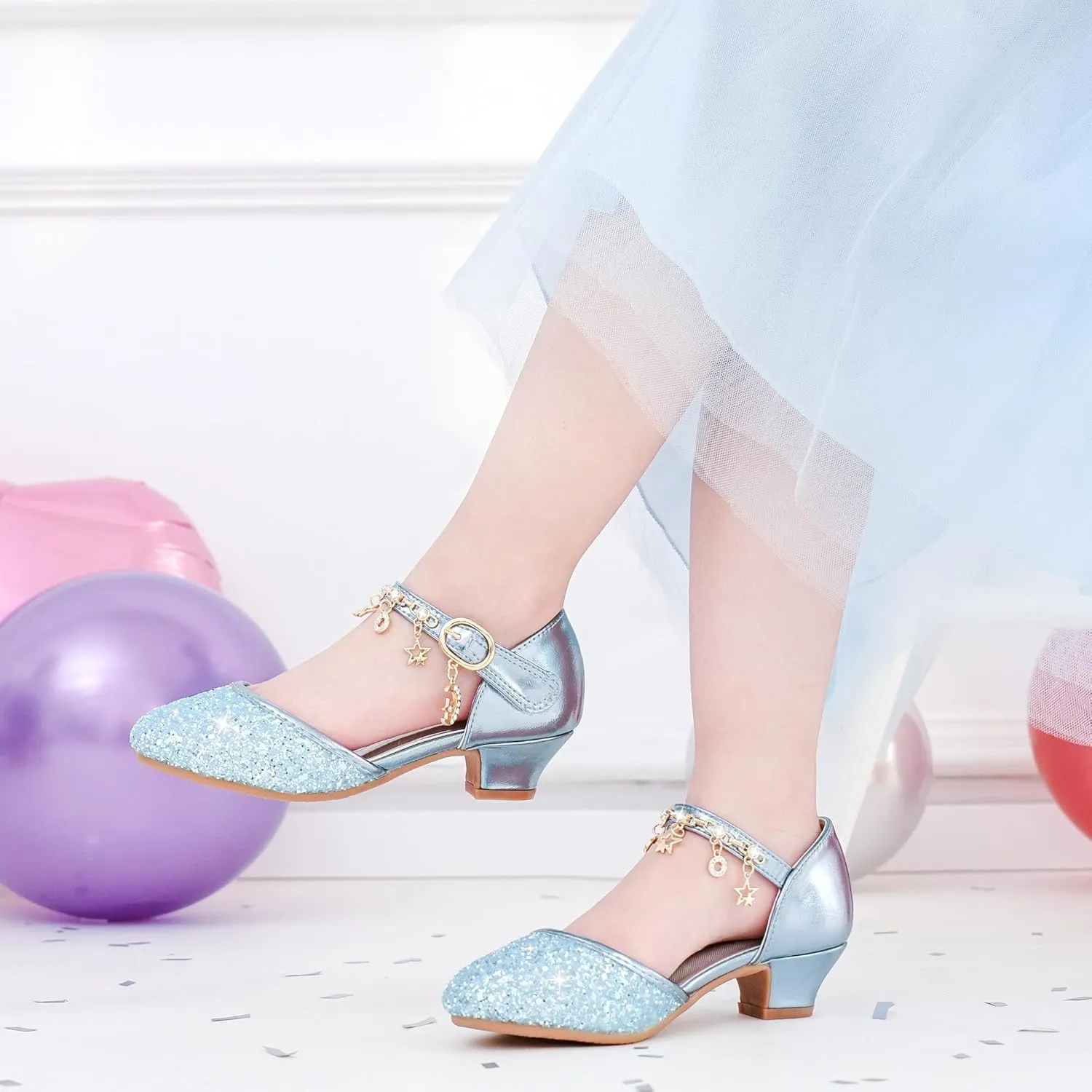Furdeour Girls Dress Shoes Princess Crystal High Heels Closed Toe Party Wedding Flower Girls Shoes Toddler Little Big Kid