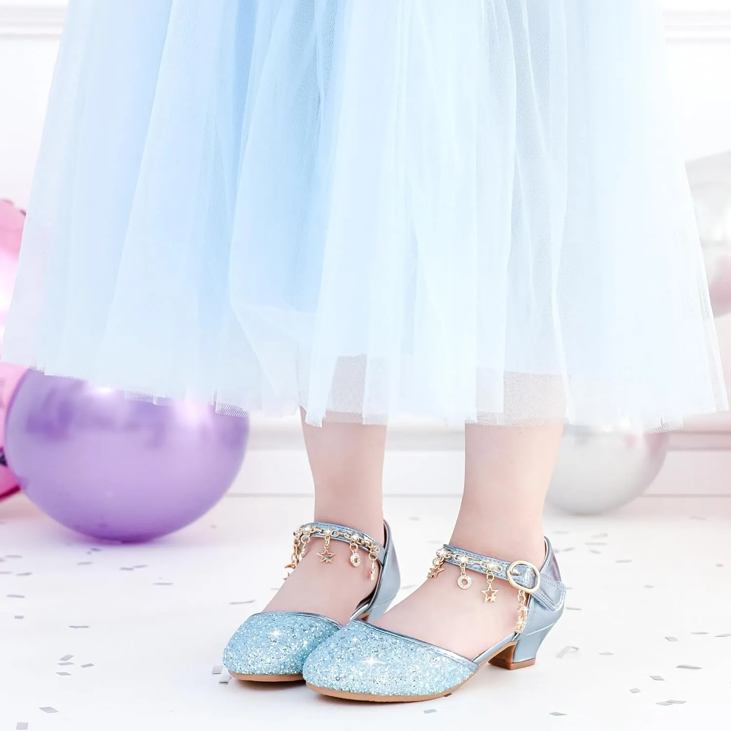 Furdeour Girls Dress Shoes Princess Crystal High Heels Closed Toe Party Wedding Flower Girls Shoes Toddler Little Big Kid