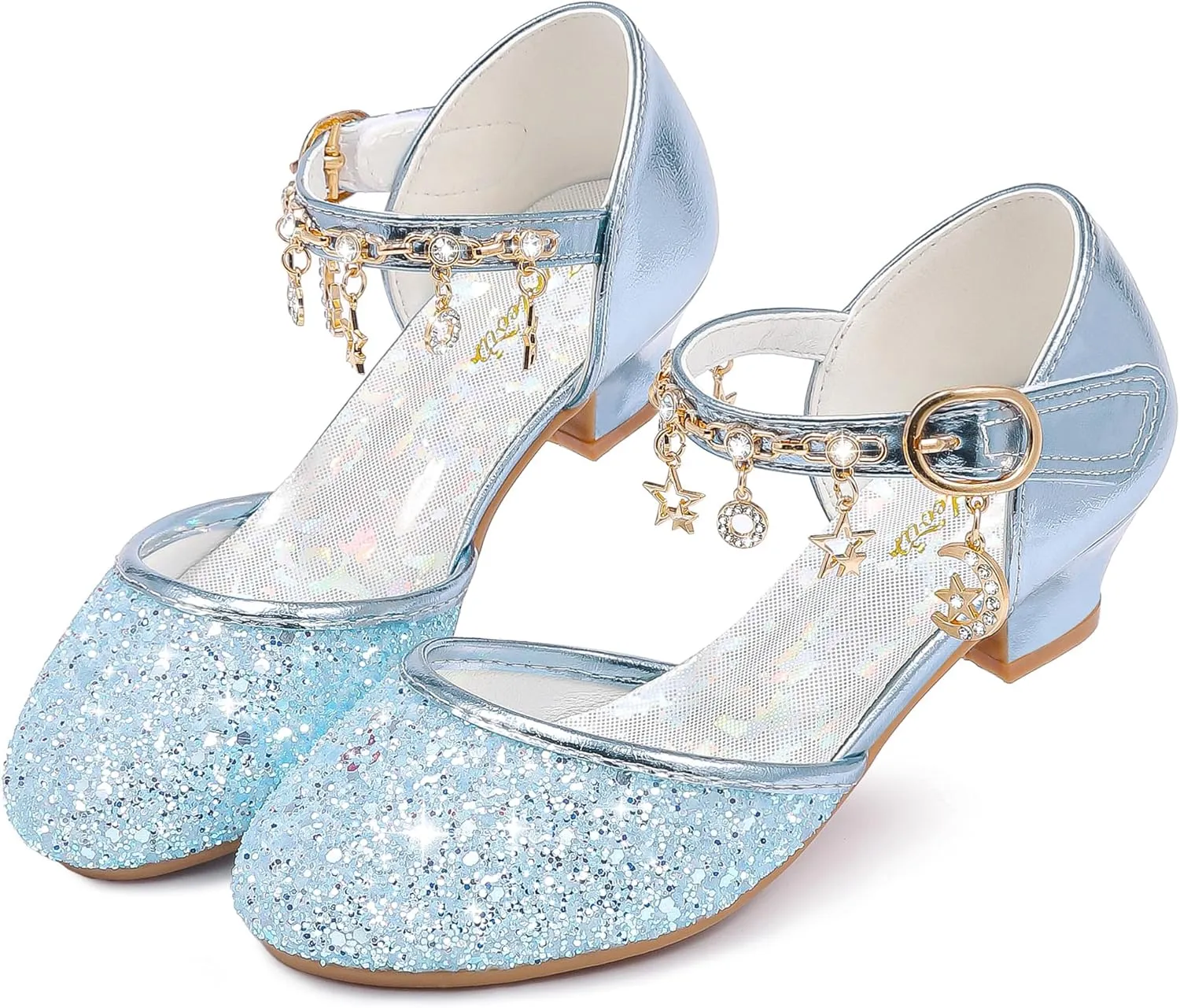 Furdeour Girls Dress Shoes Princess Crystal High Heels Closed Toe Party Wedding Flower Girls Shoes Toddler Little Big Kid