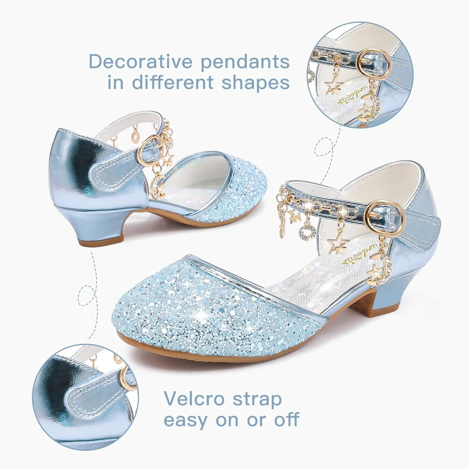 Furdeour Girls Dress Shoes Princess Crystal High Heels Closed Toe Party Wedding Flower Girls Shoes Toddler Little Big Kid