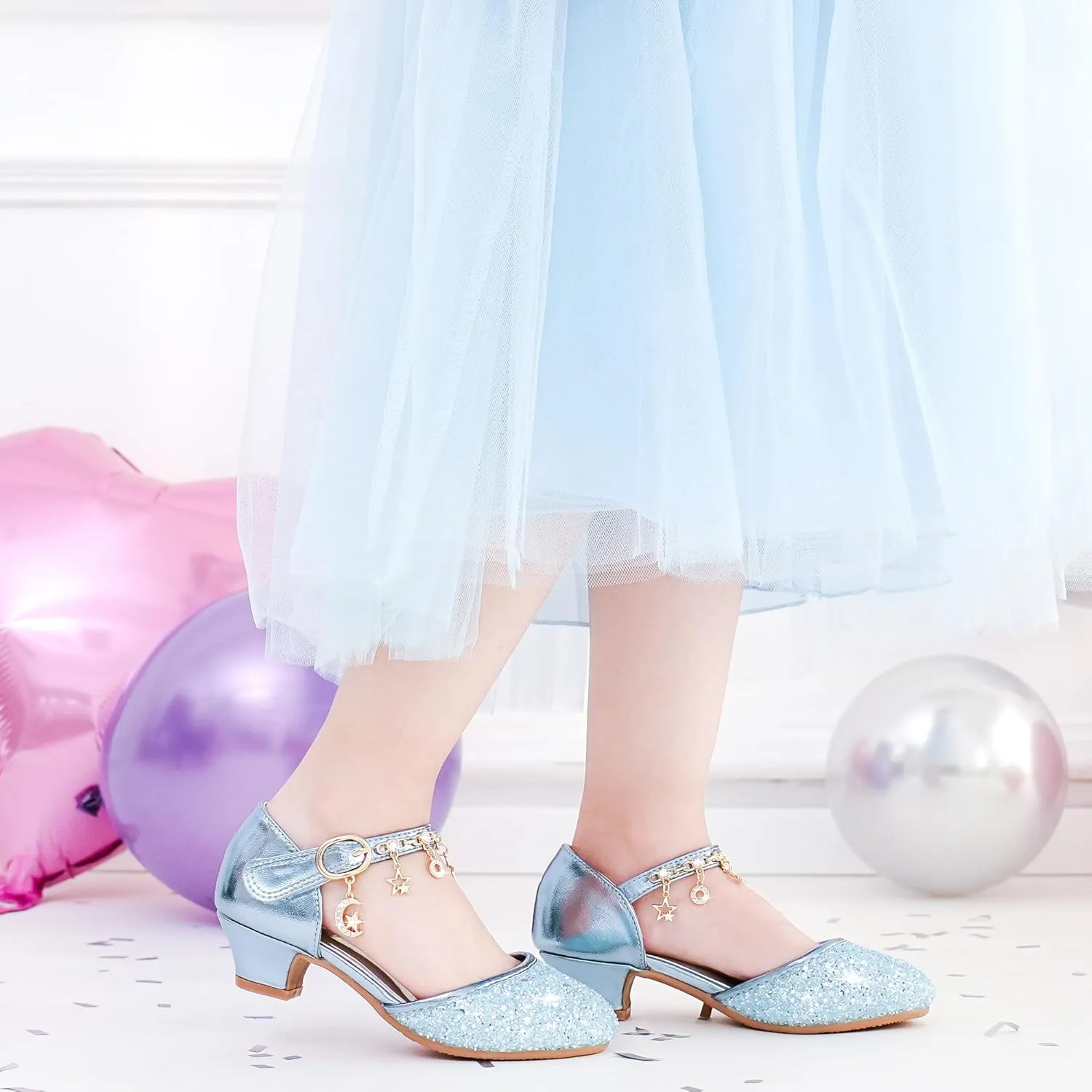 Furdeour Girls Dress Shoes Princess Crystal High Heels Closed Toe Party Wedding Flower Girls Shoes Toddler Little Big Kid