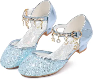 Furdeour Girls Dress Shoes Princess Crystal High Heels Closed Toe Party Wedding Flower Girls Shoes Toddler Little Big Kid
