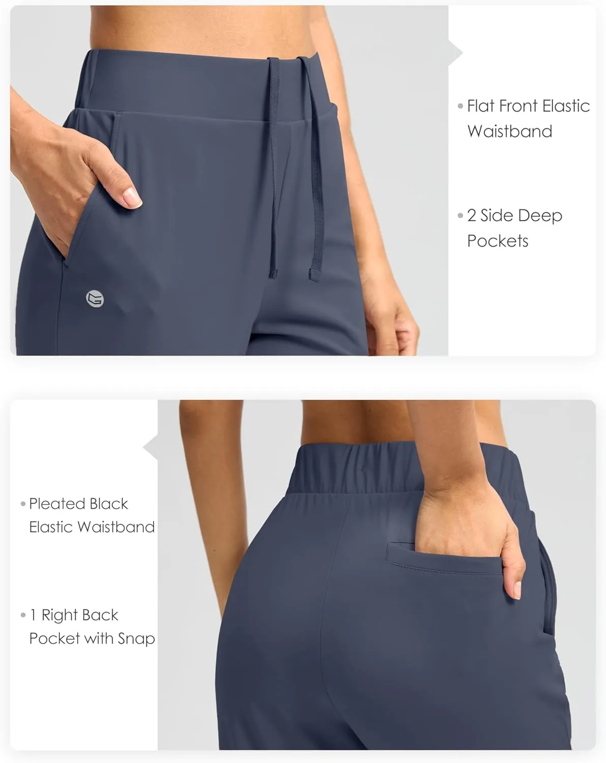 G Gradual Women's Pants Ankle 7/8 Golf Pants 3 Pockets Stretchy Petite Travel Pants Inner Drawstring for Work Business Casual