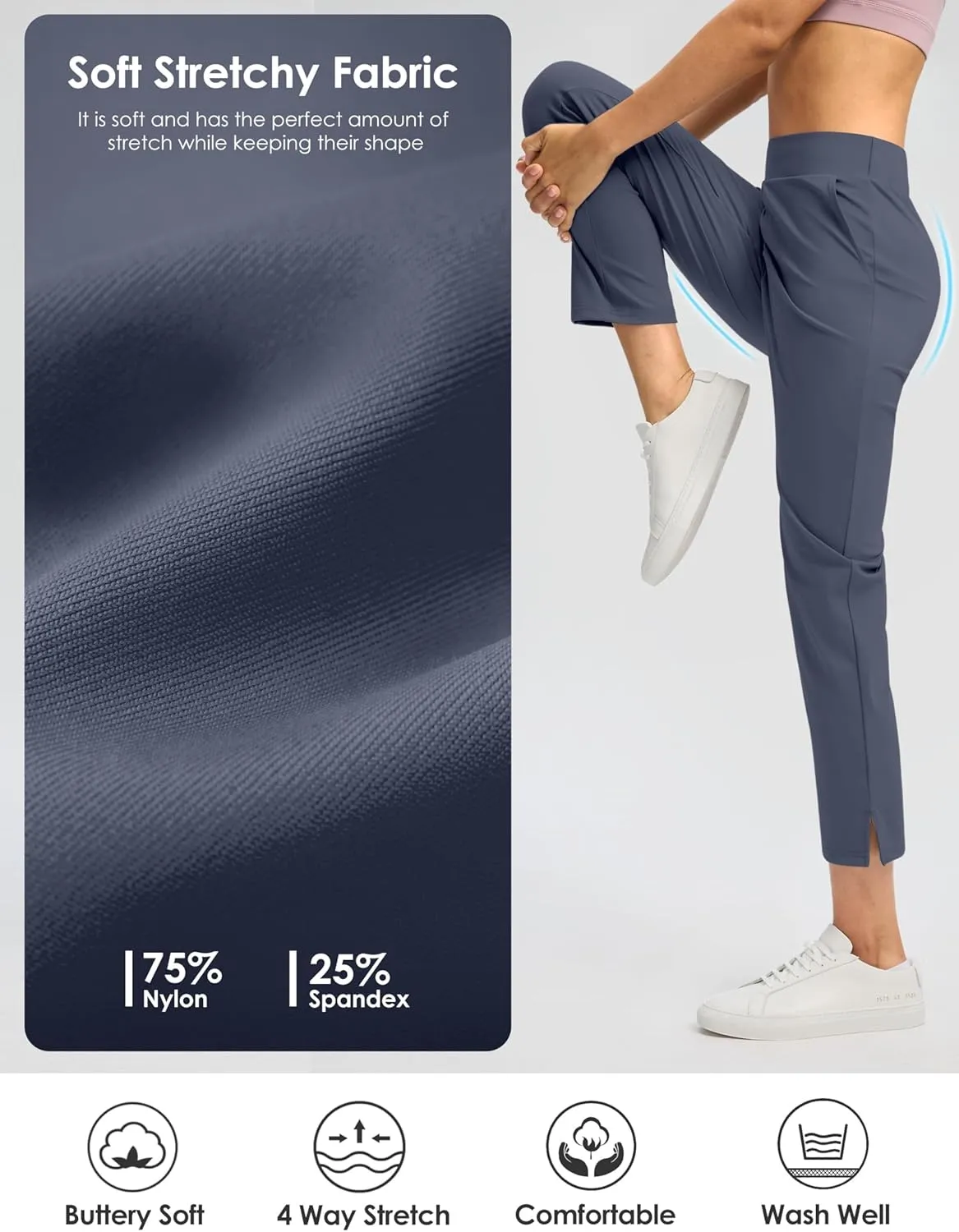 G Gradual Women's Pants Ankle 7/8 Golf Pants 3 Pockets Stretchy Petite Travel Pants Inner Drawstring for Work Business Casual