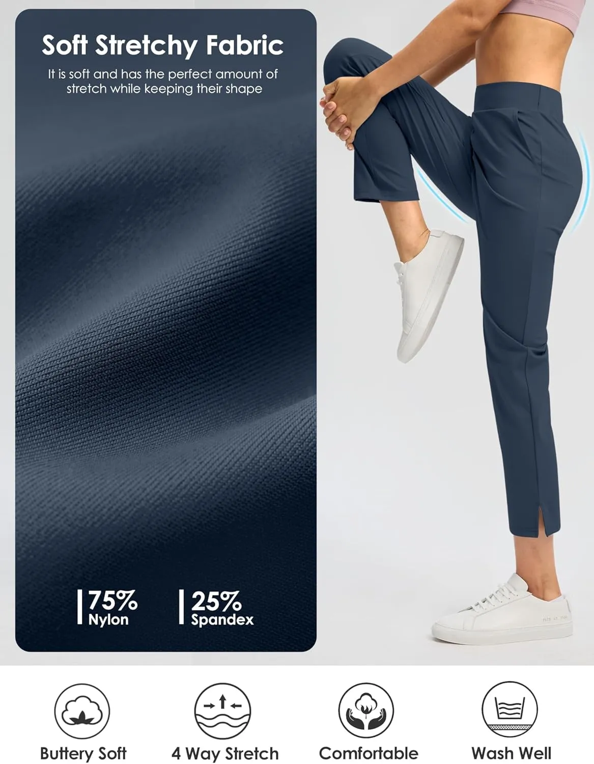 G Gradual Women's Pants Ankle 7/8 Golf Pants 3 Pockets Stretchy Petite Travel Pants Inner Drawstring for Work Business Casual
