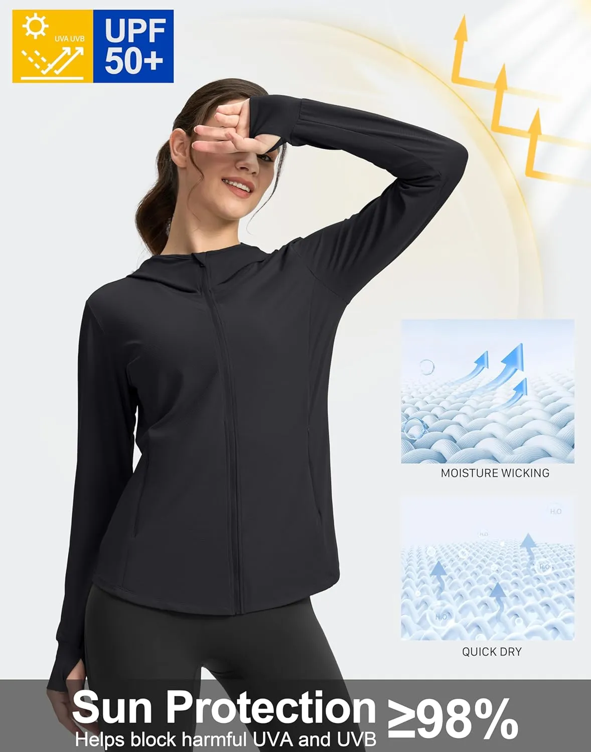 G Gradual Women's UPF 50  Sun Protection Hoodie Jacket with Ponytail Hole and 4 Pockets Lightweight Long Sleeve for Hiking