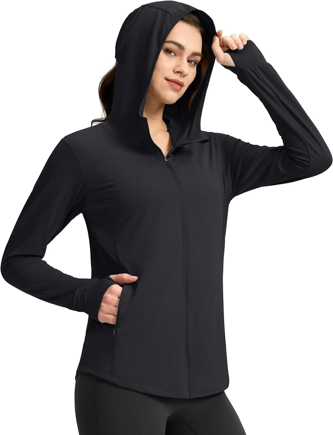 G Gradual Women's UPF 50  Sun Protection Hoodie Jacket with Ponytail Hole and 4 Pockets Lightweight Long Sleeve for Hiking