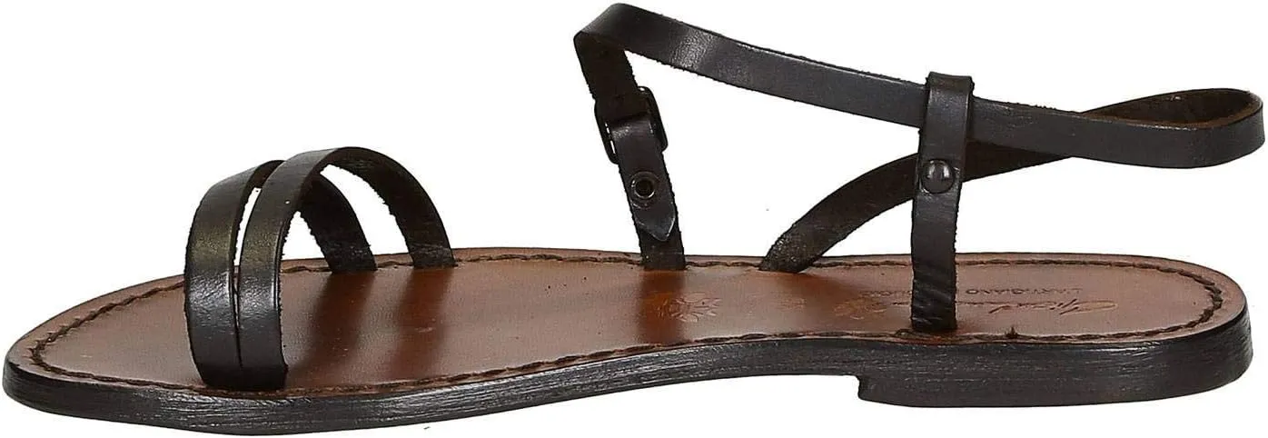 Gianluca - L'artigiano del cuoio Handmade Dark Brown Flat Sandals for Women