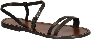 Gianluca - L'artigiano del cuoio Handmade Dark Brown Flat Sandals for Women