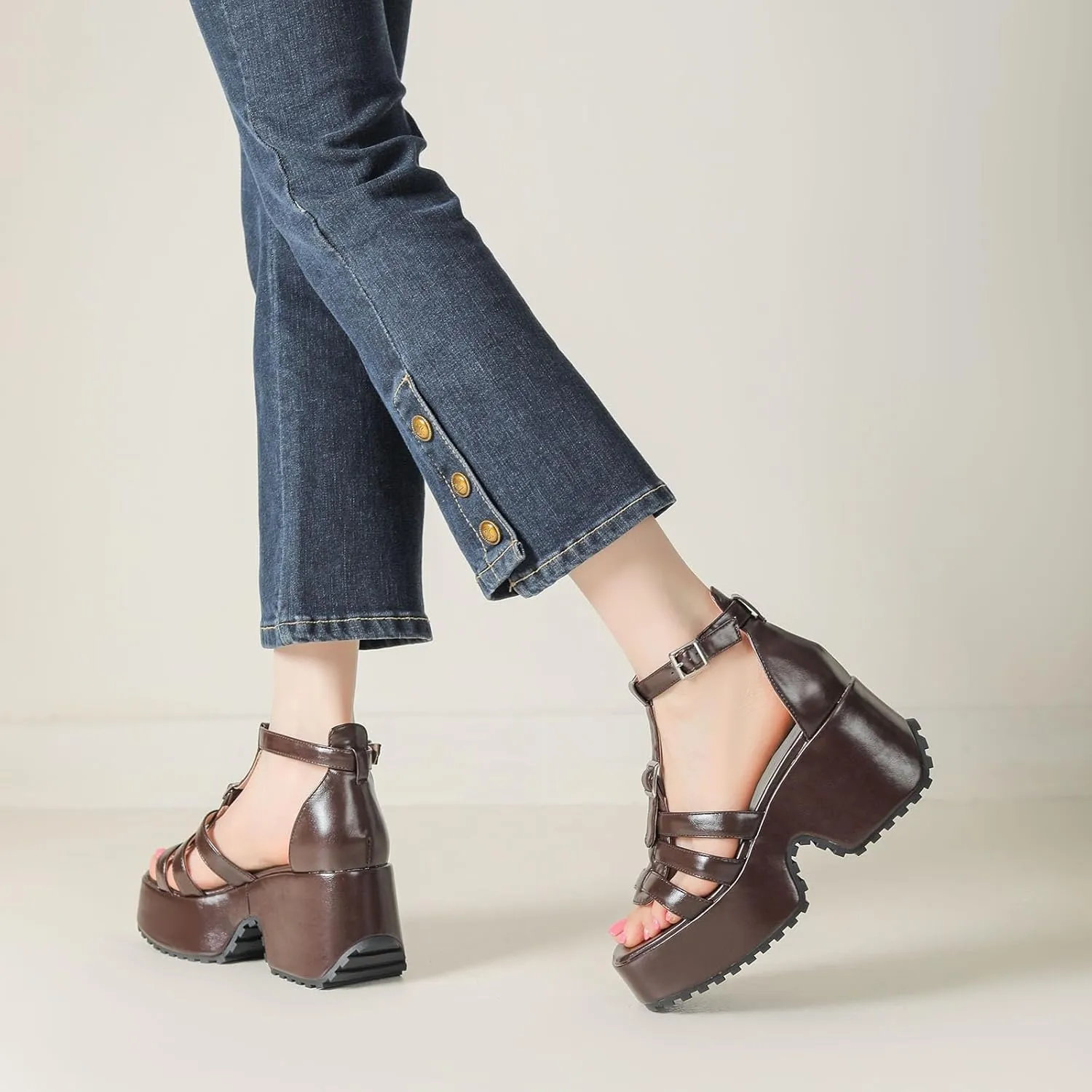 Gicoiz Women Fashion Wedge High Heel Platform Roman Sandals