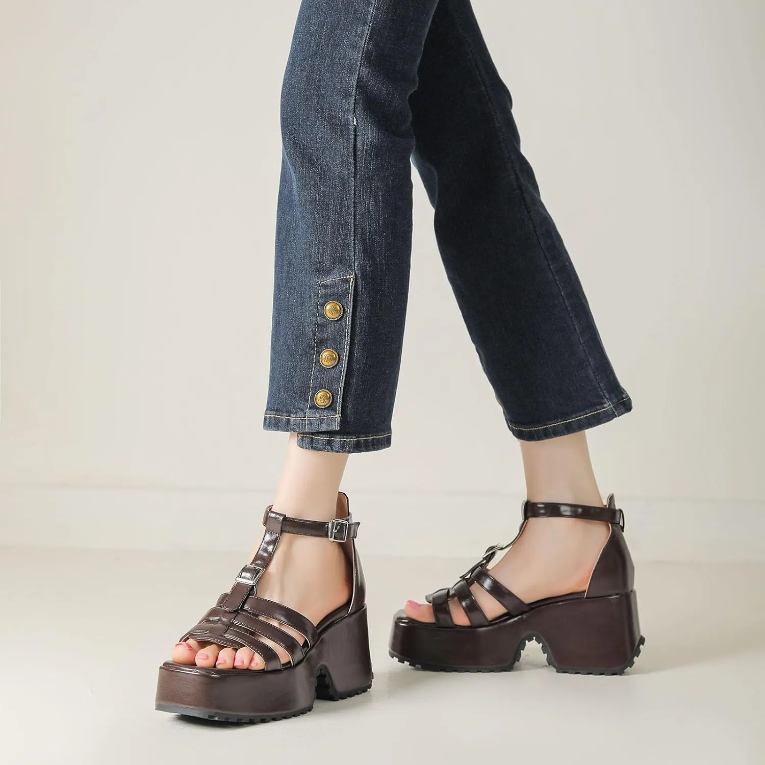 Gicoiz Women Fashion Wedge High Heel Platform Roman Sandals
