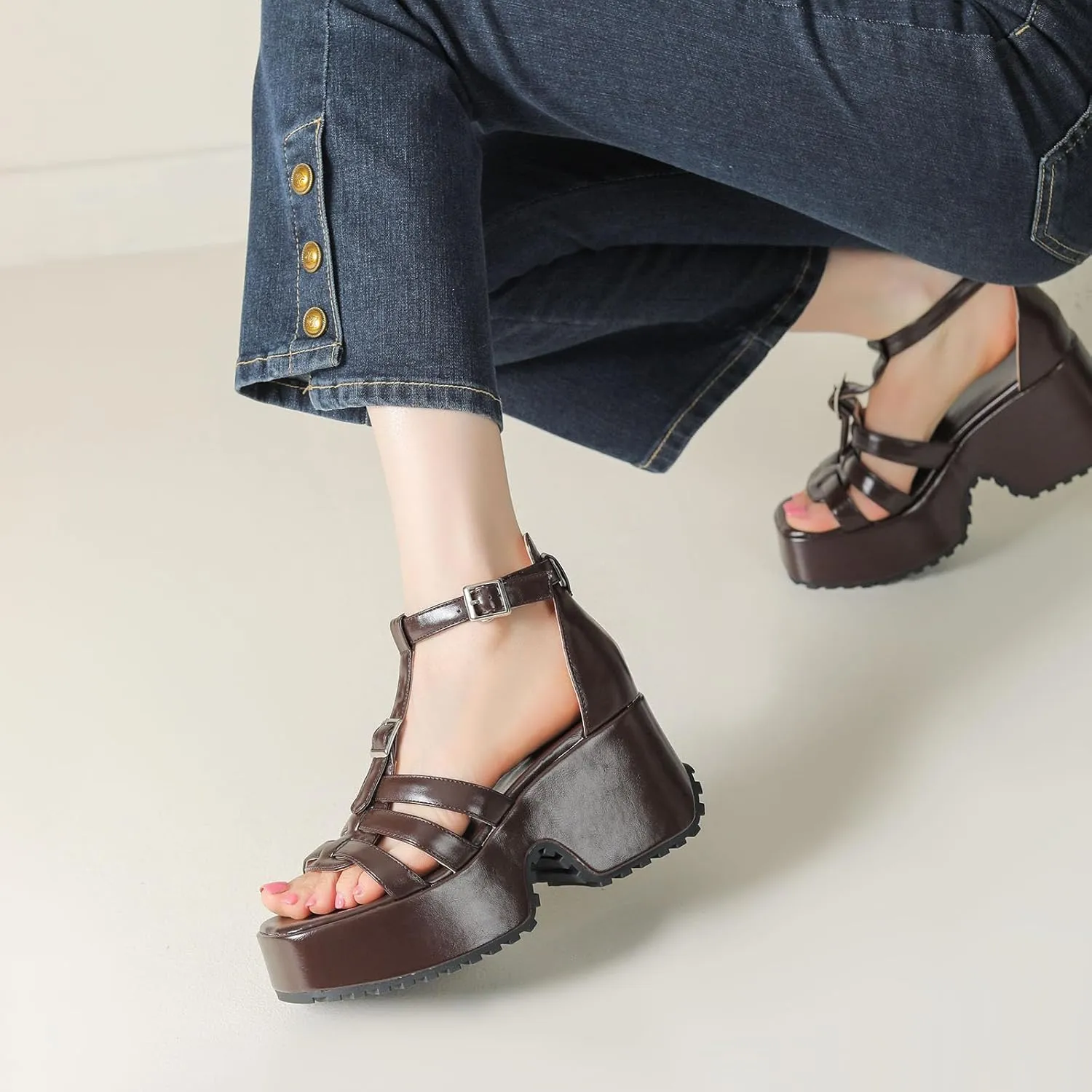 Gicoiz Women Fashion Wedge High Heel Platform Roman Sandals