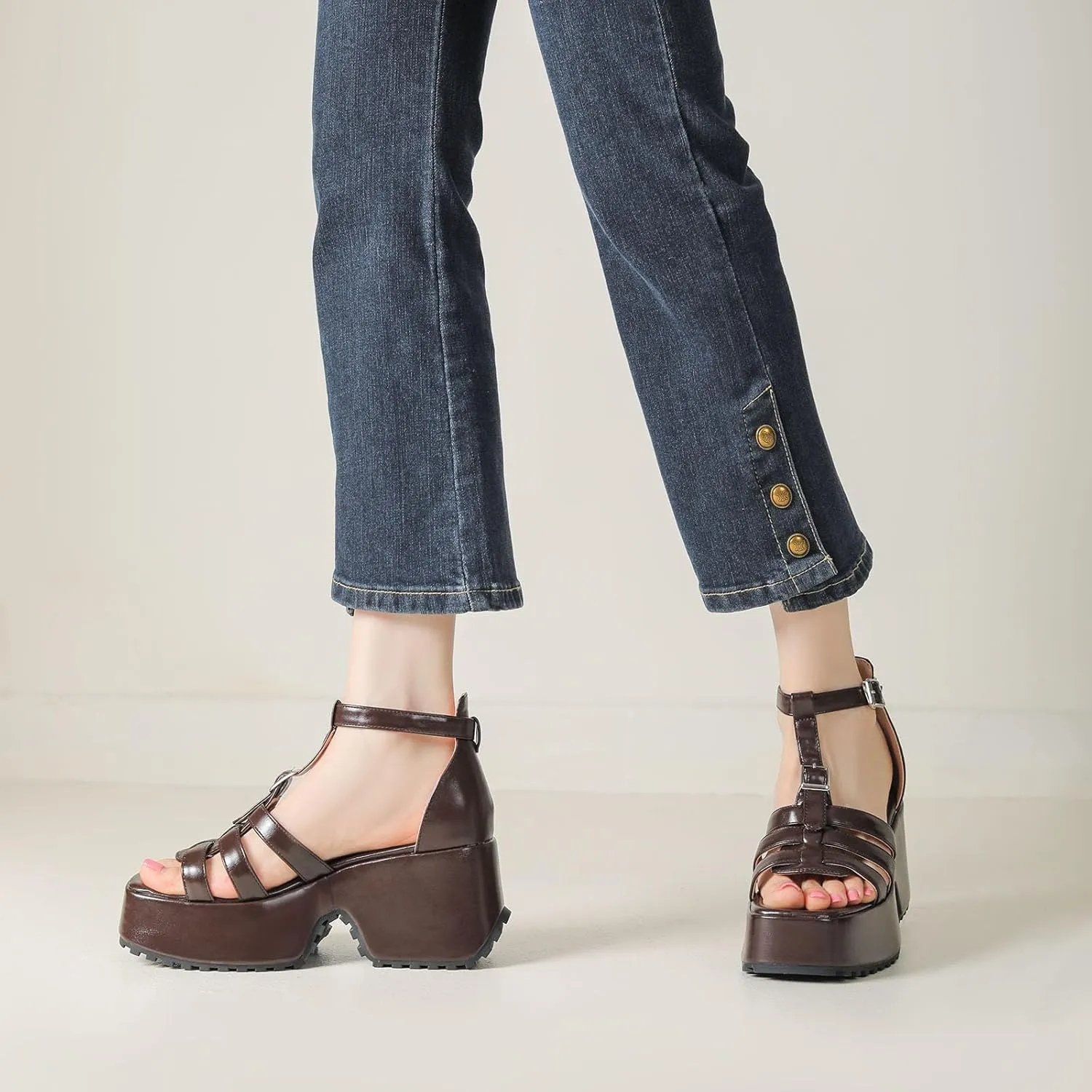 Gicoiz Women Fashion Wedge High Heel Platform Roman Sandals