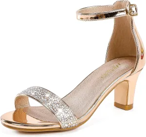 Girls Heel Sandals Open Toe Ankle Strap Flower Girl Dress Pump Sandals Wedding Party for Little Big Kid