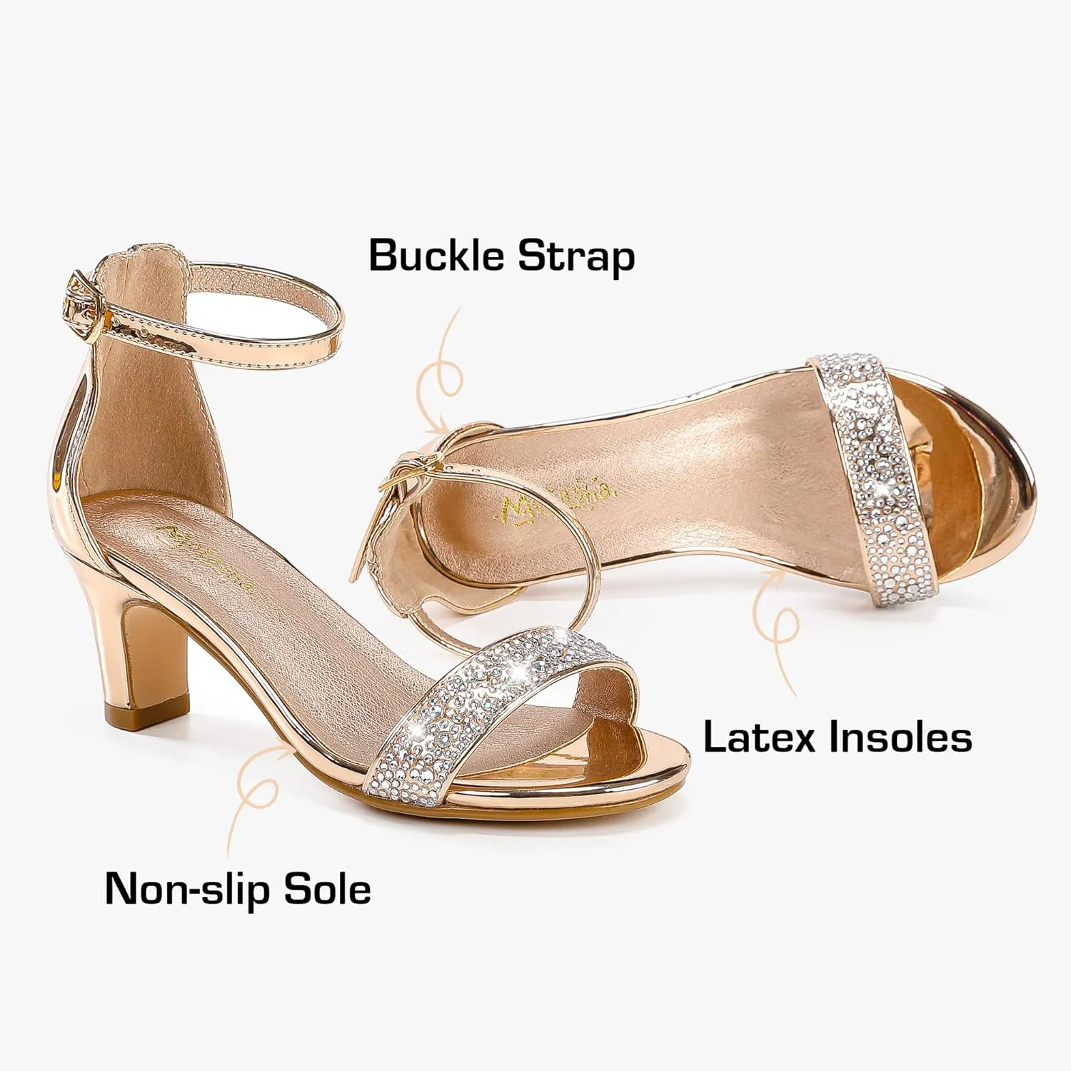 Girls Heel Sandals Open Toe Ankle Strap Flower Girl Dress Pump Sandals Wedding Party for Little Big Kid