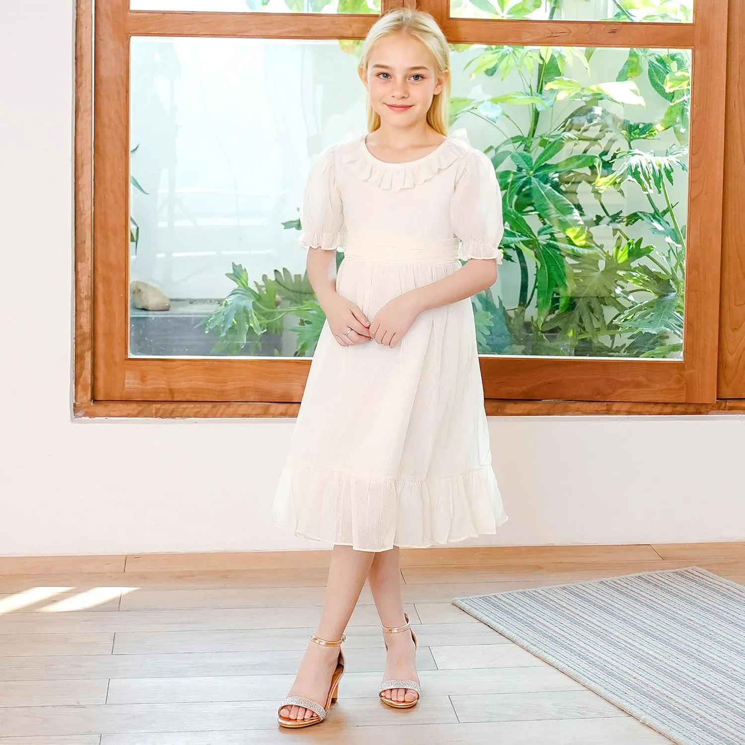 Girls Heel Sandals Open Toe Ankle Strap Flower Girl Dress Pump Sandals Wedding Party for Little Big Kid