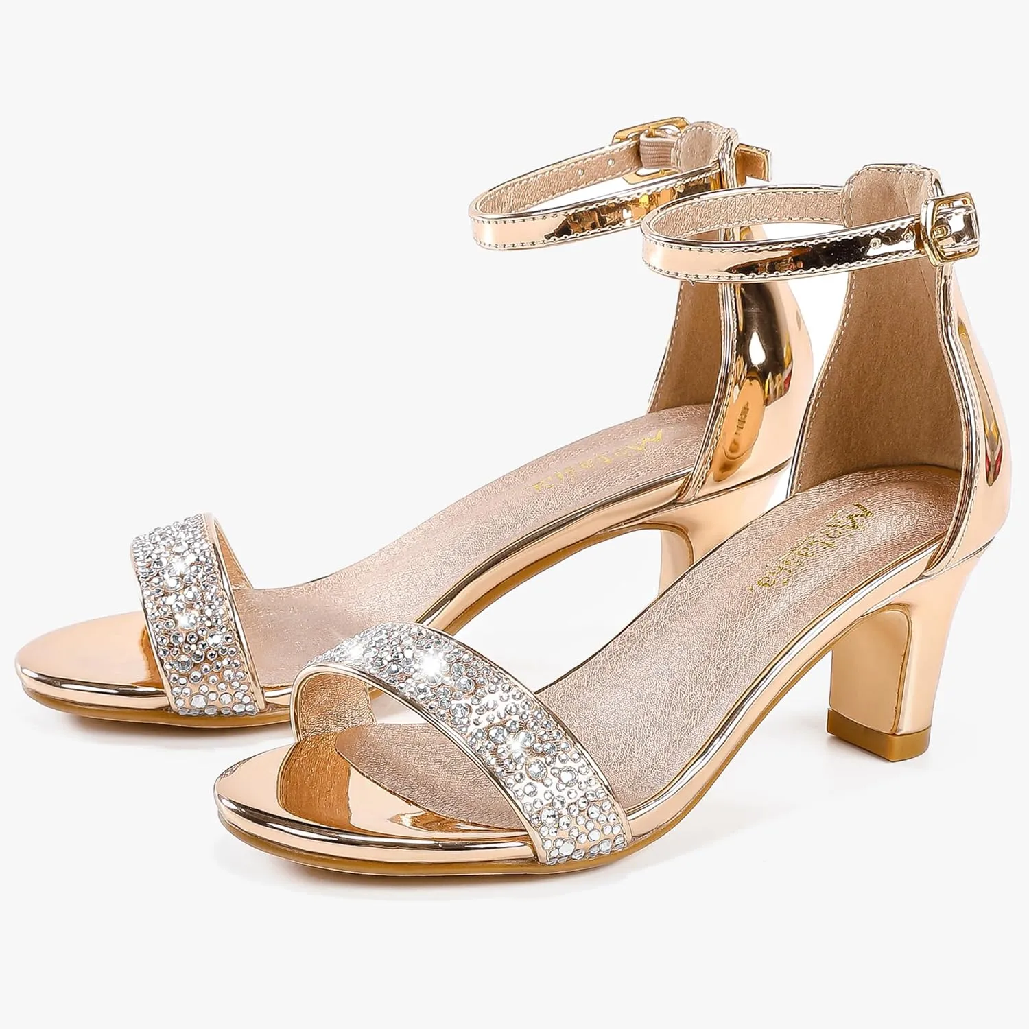 Girls Heel Sandals Open Toe Ankle Strap Flower Girl Dress Pump Sandals Wedding Party for Little Big Kid